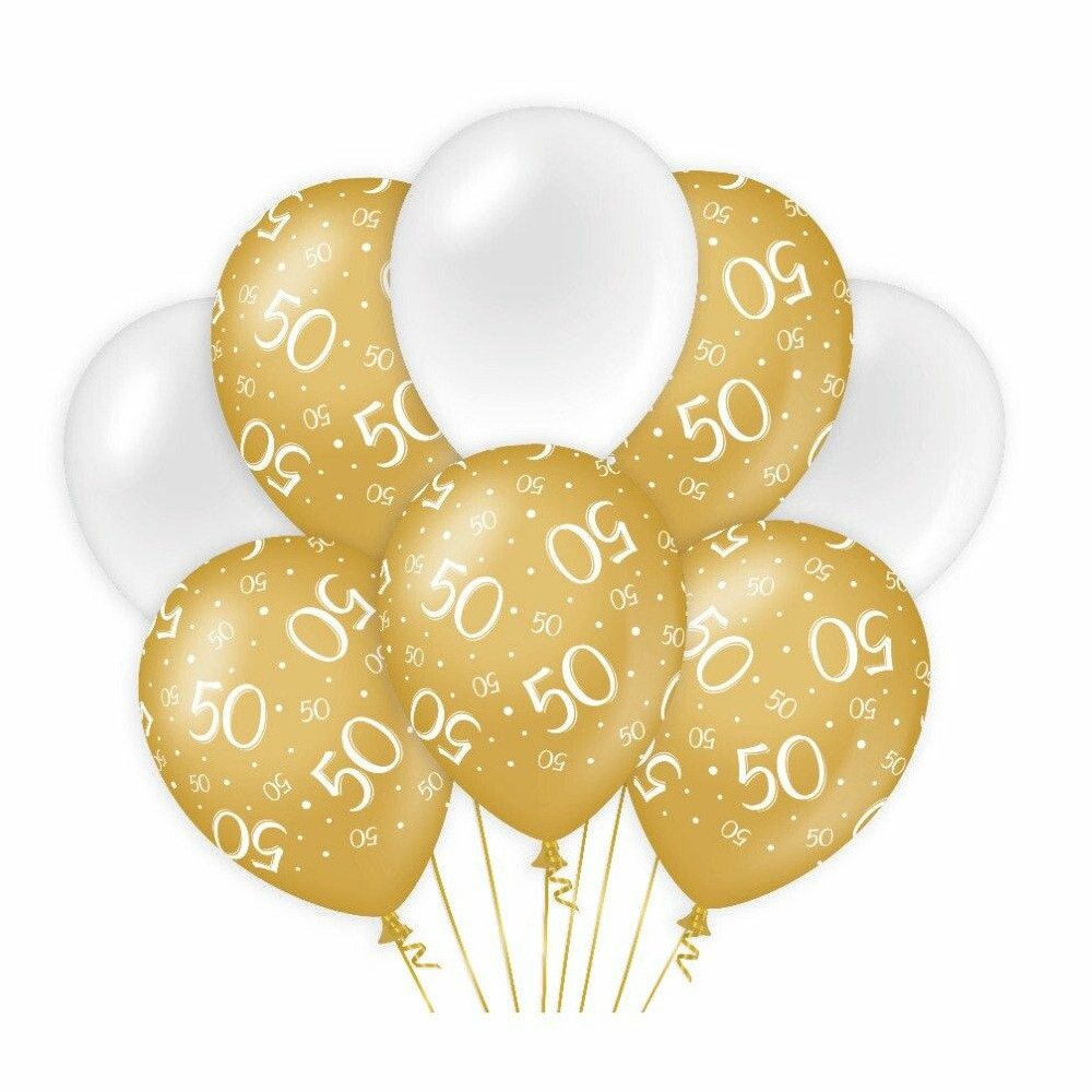 Paperdreams 50 jaar leeftijd thema Ballonnen - 8x - goud/wit - Verjaardag feestartikelen
