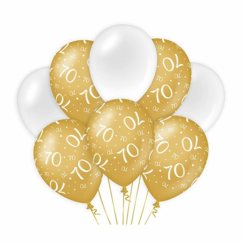Paperdreams 70 jaar leeftijd thema Ballonnen - 8x - goud/wit - Verjaardag feestartikelen