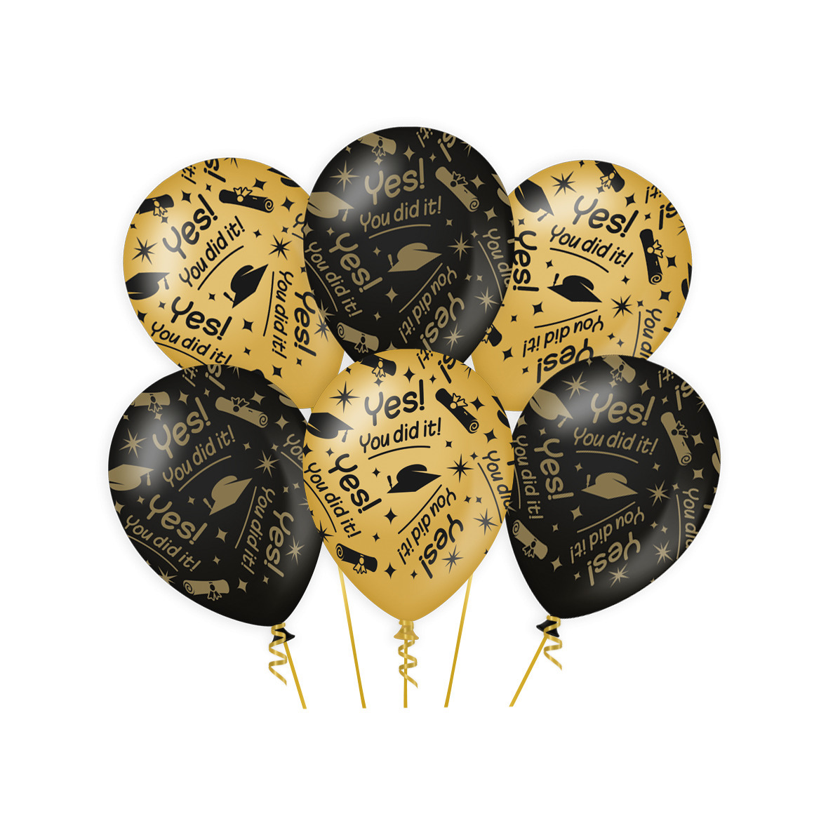 Paperdreams Geslaagd thema party Ballonnen - 6x - zwart/goud - You did it