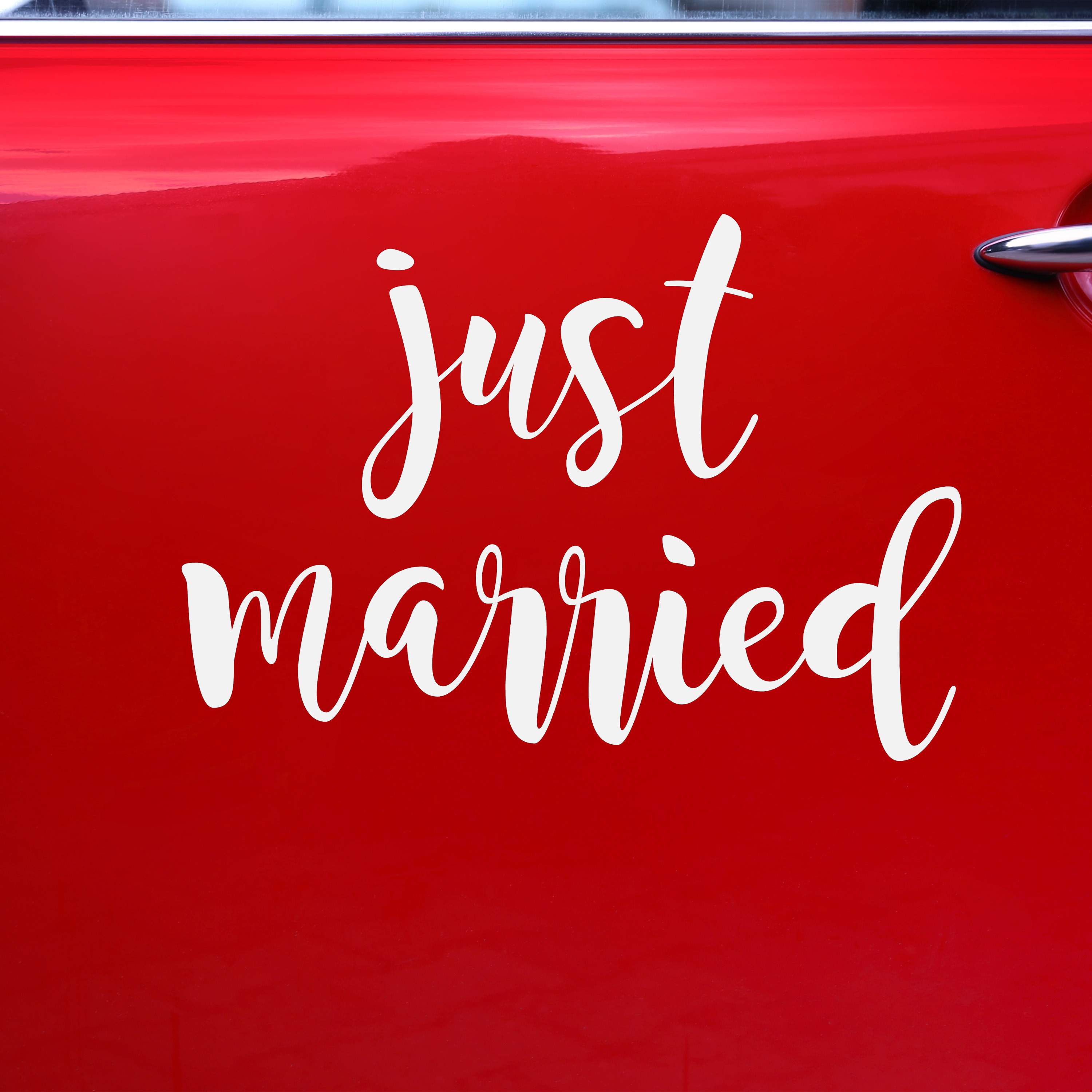 PartyDeco trouwauto decoratie sticker Just Married - Bruiloft - wit - 33 x 45 cm - pas getrouwd -