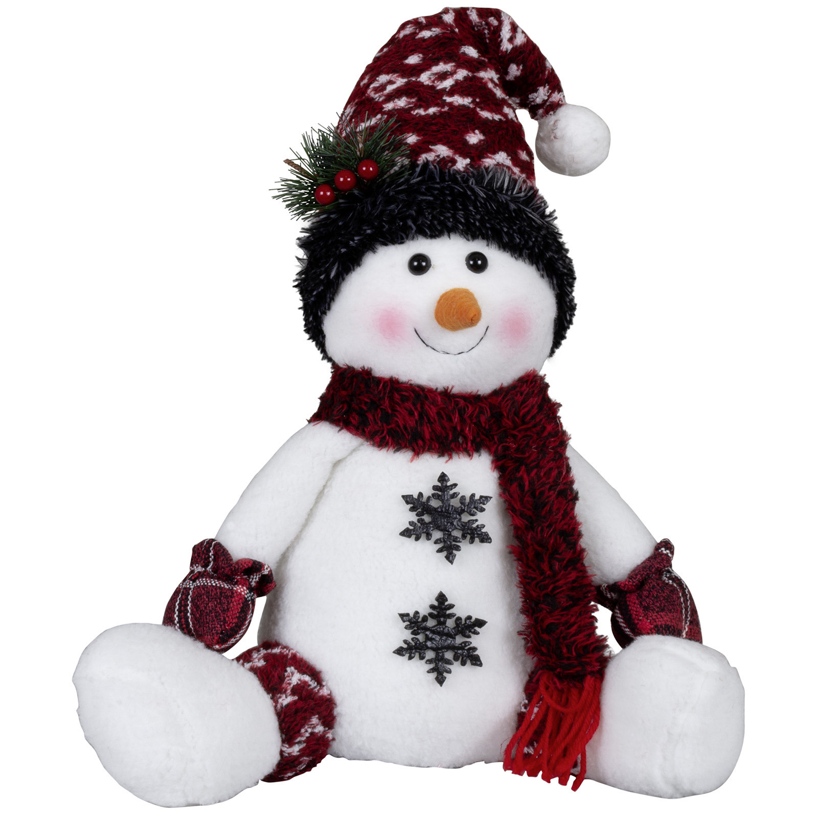 Pluche sneeuwpop knuffel - zittend - 36 cm - rode muts