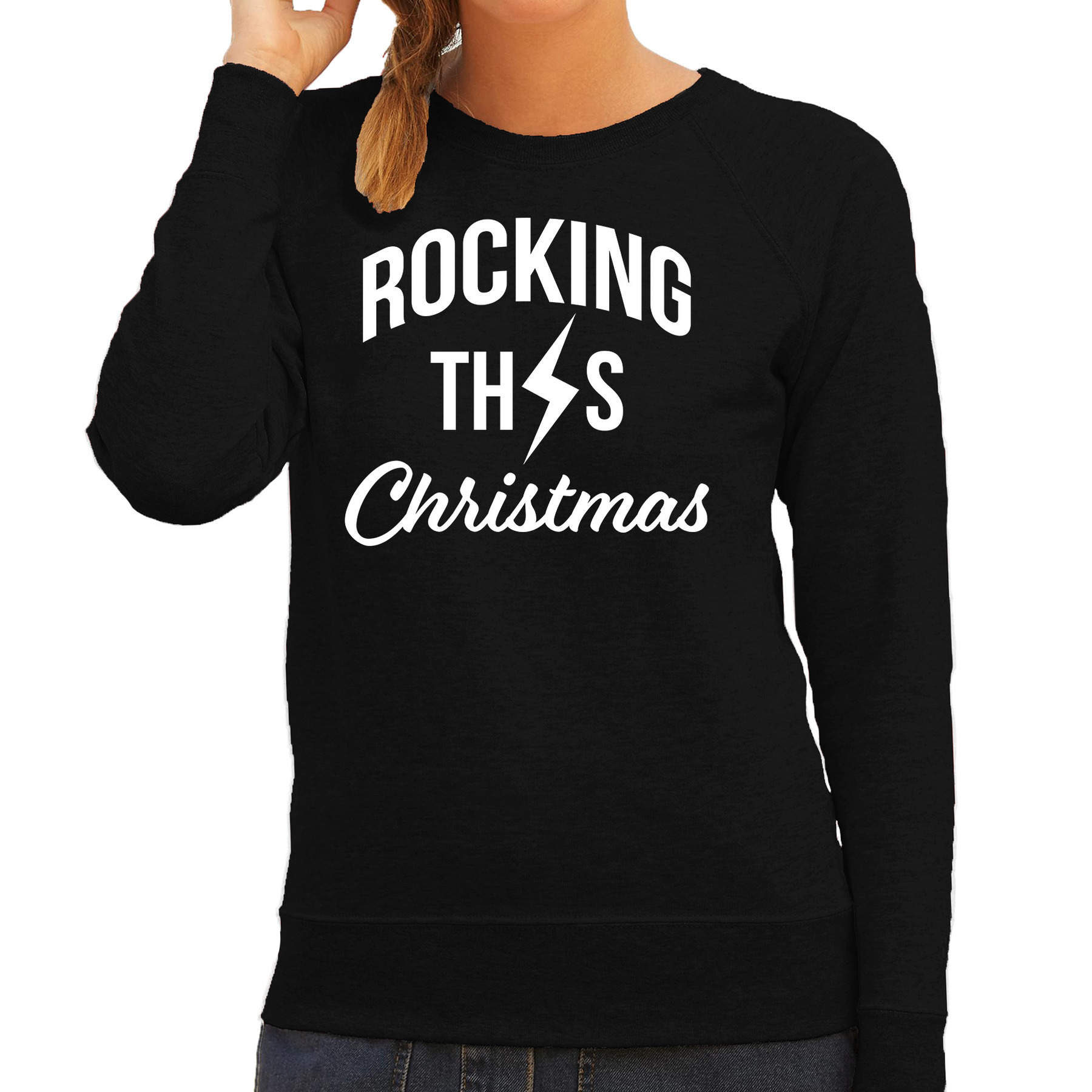 Rocking this Christmas foute Kerstsweater - Kersttrui zwart voor dames XL -