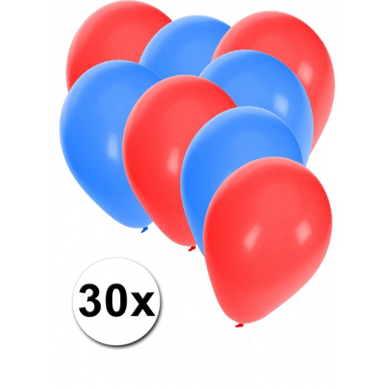 Rode en blauwe ballonnen 30 stuks -