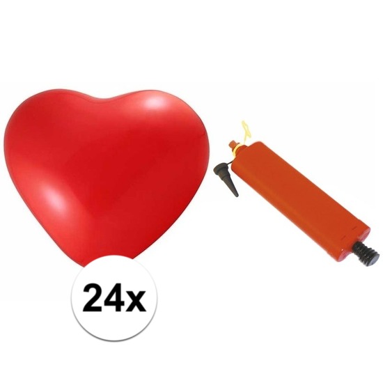 Rode harten ballonnetjes 24 stuks met ballonnenpomp -