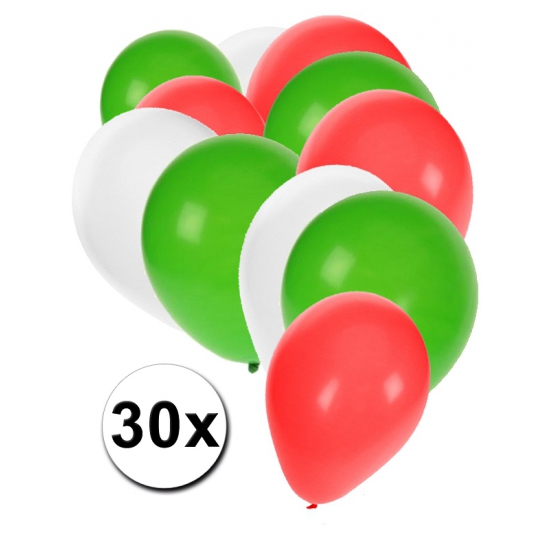 Rood wit groene ballonnen 30 stuks -