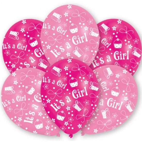 Roze geboorte ballonnen meisje 6x stuks