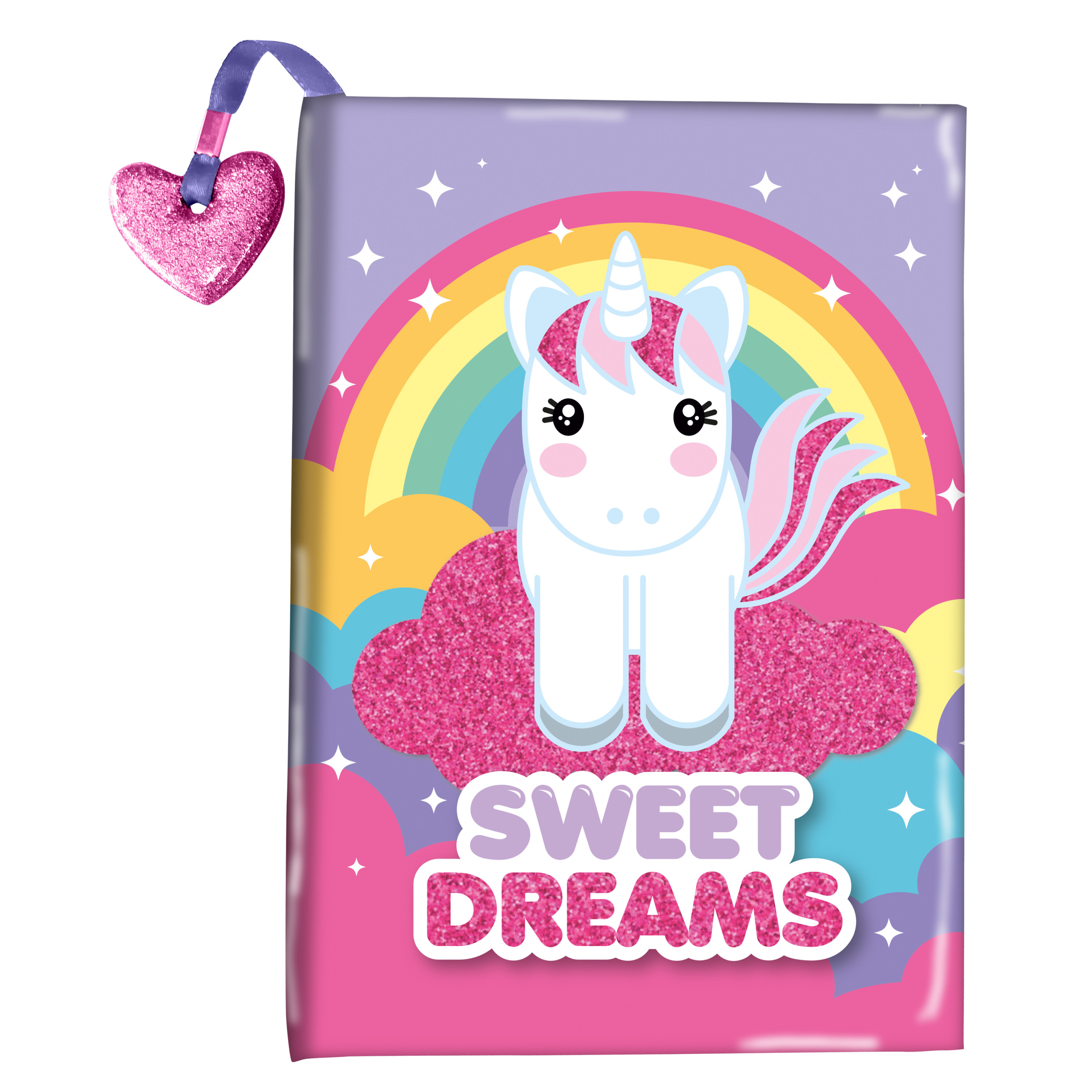 Roze/paars sweet Dreams dagboek eenhoorn/unicorn met glitter