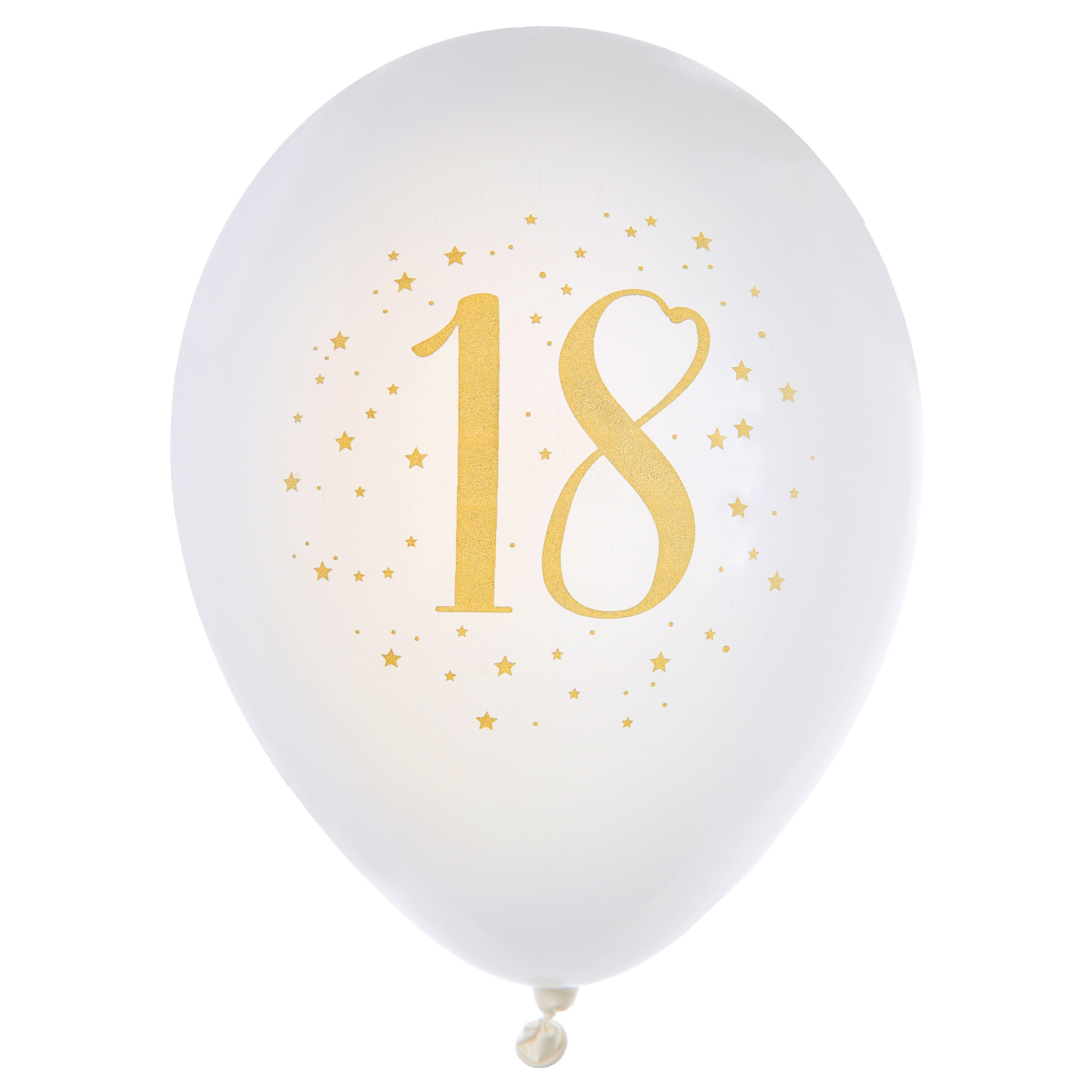 Santex verjaardag leeftijd ballonnen 18 jaar - 8x stuks - wit/goud - 23 cm - Feestartikelen