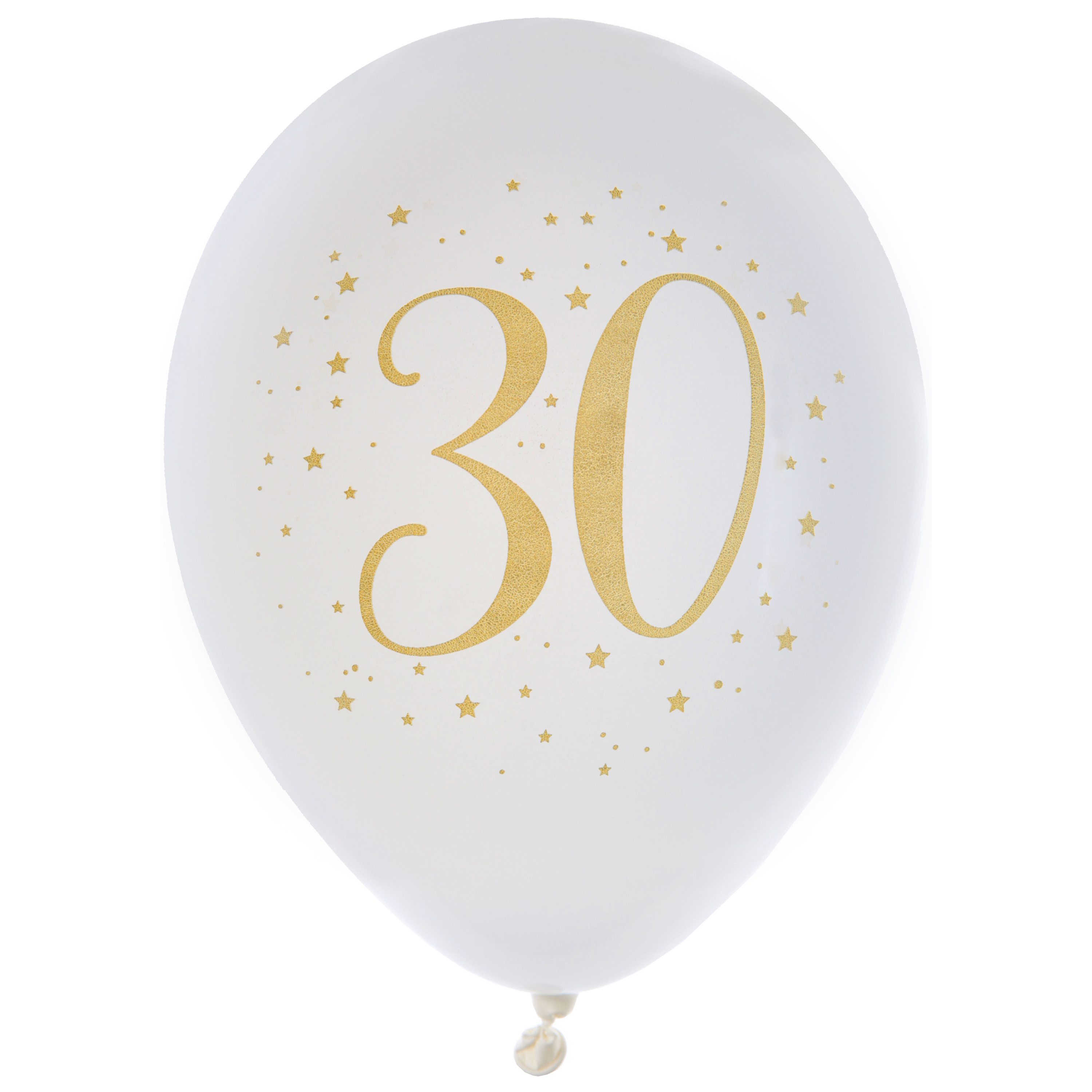 Santex verjaardag leeftijd ballonnen 30 jaar - 8x stuks - wit/goud - 23 cm - Feestartikelen