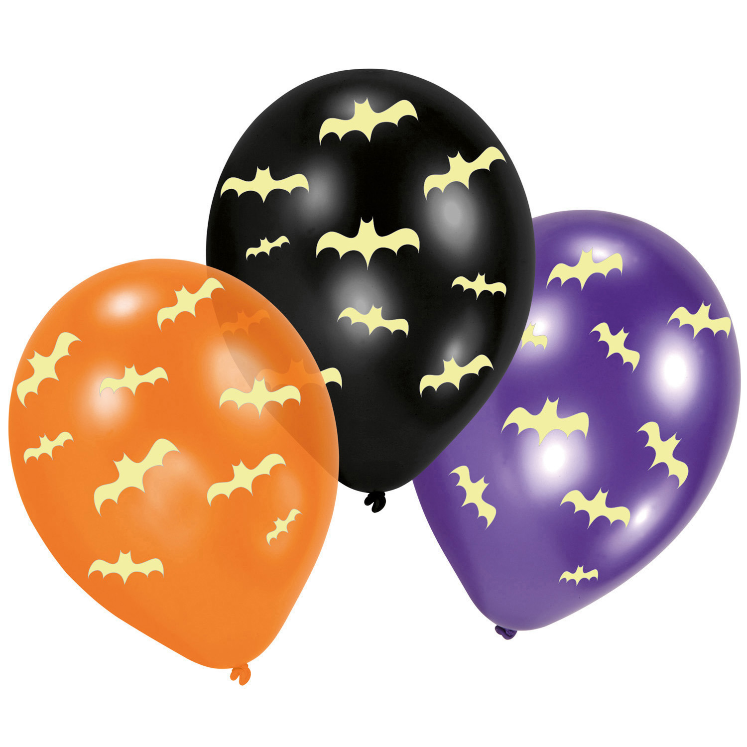Set van 6x stuks Halloween Glow in the dark ballonnen met vleermuis print 30 cm -