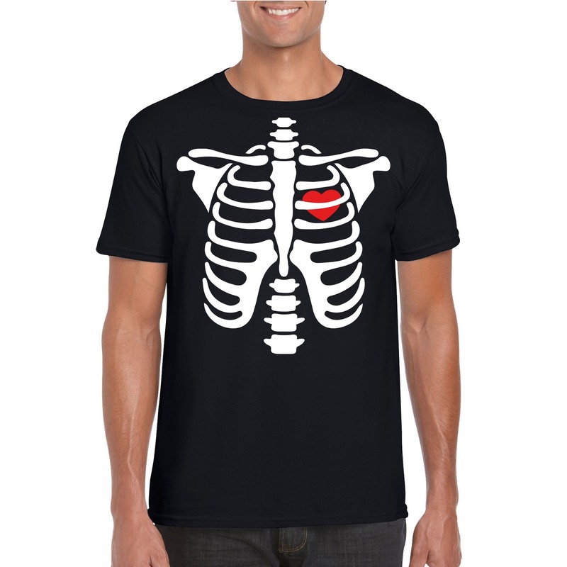 Skelet halloween t-shirt zwart voor heren M Zwart