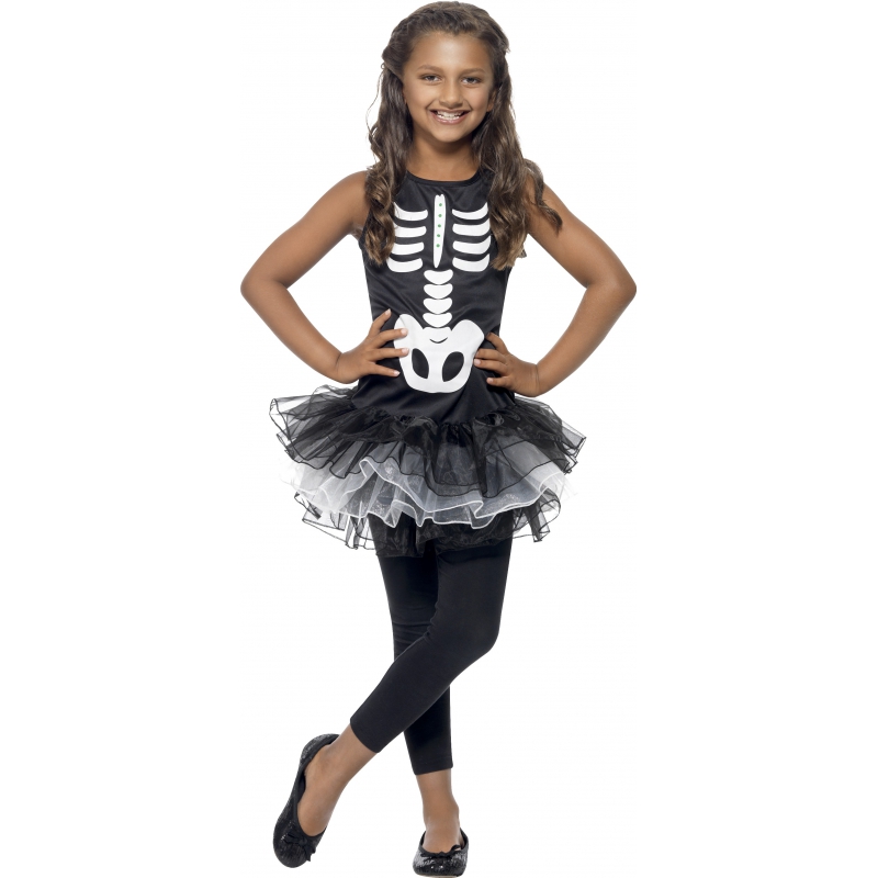 Skelet jurk met tutu voor meisjes 130-143 (7-9 jaar) Zwart