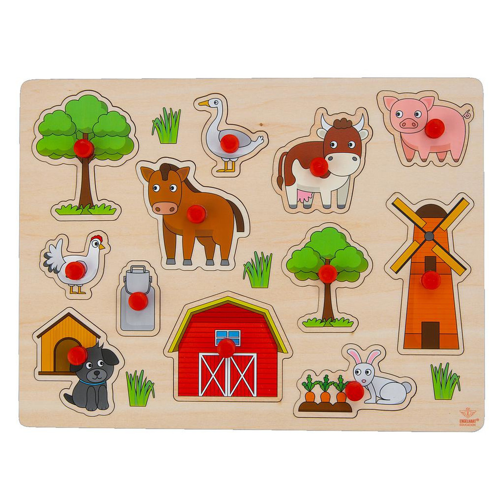 Speelgoed houten noppenpuzzel boerderij thema 30 x 22 cm -