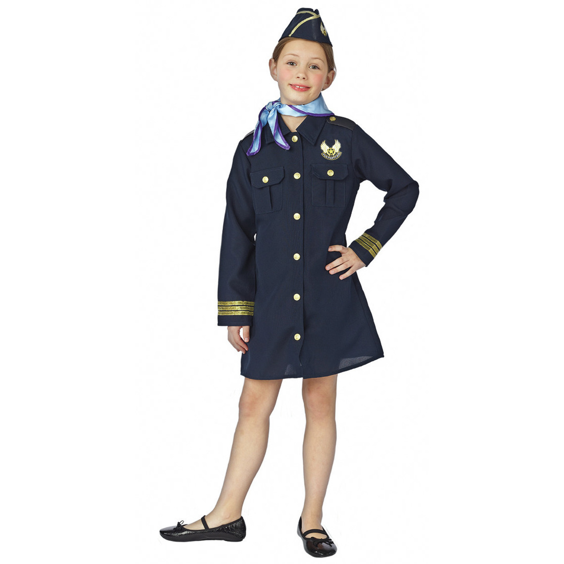 Stewardessen verkleed jurkje met pet en sjaal voor meisjes 104 (4 jaar) -