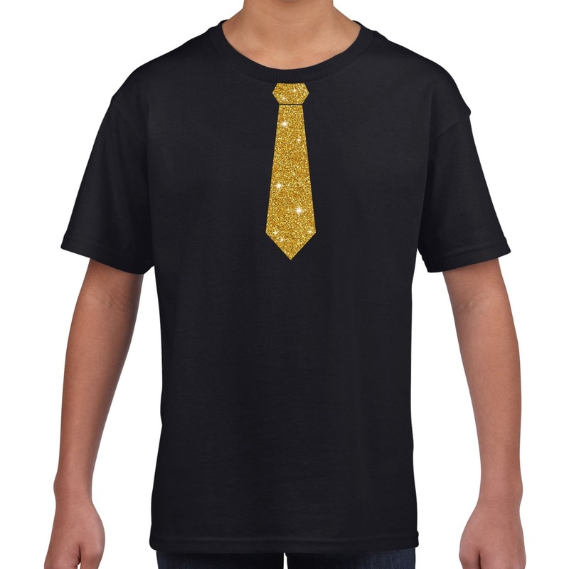cliënt smal Ophef Zwart t-shirt met gouden stropdas voor kinderen | Fun en Feest