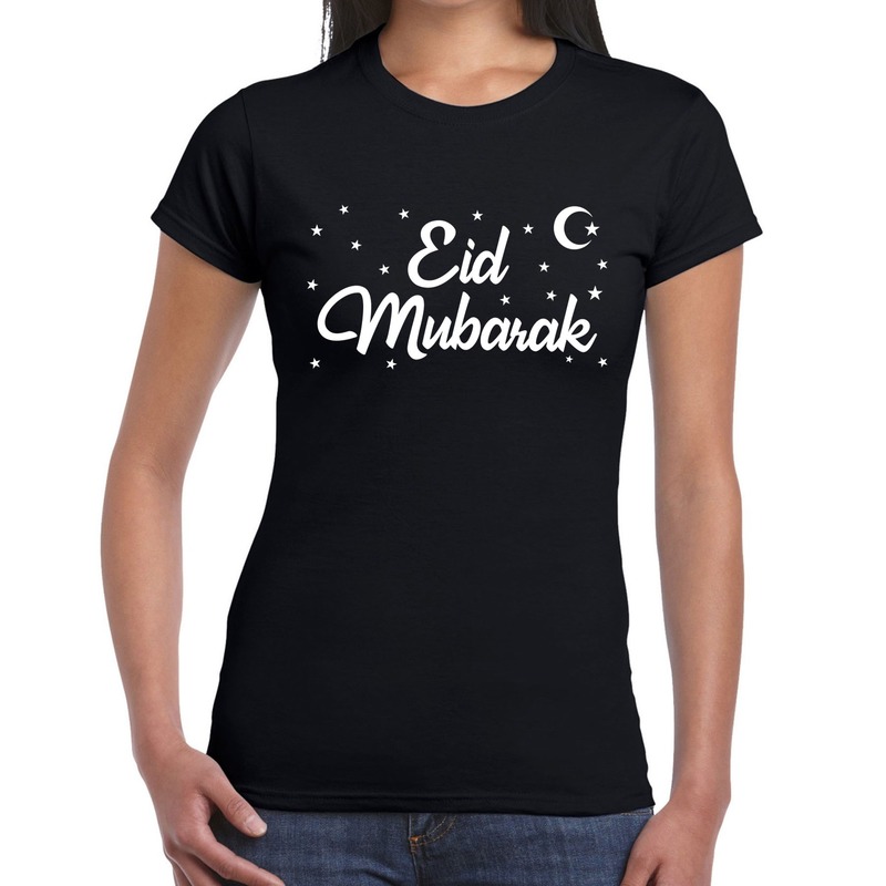 Suikerfeest shirt Eid Mubarak zwart voor dames M -
