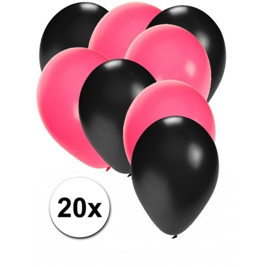 Sweet 16 zwarte en roze ballonnen 20 stuks -