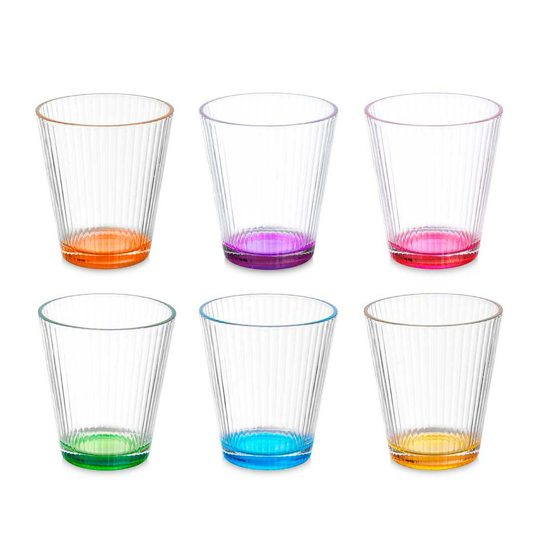 Vivalto Waterglazen/drinkglazen Colorama - 12x - transparant kleurenmix - 375 ml - 10 cm -