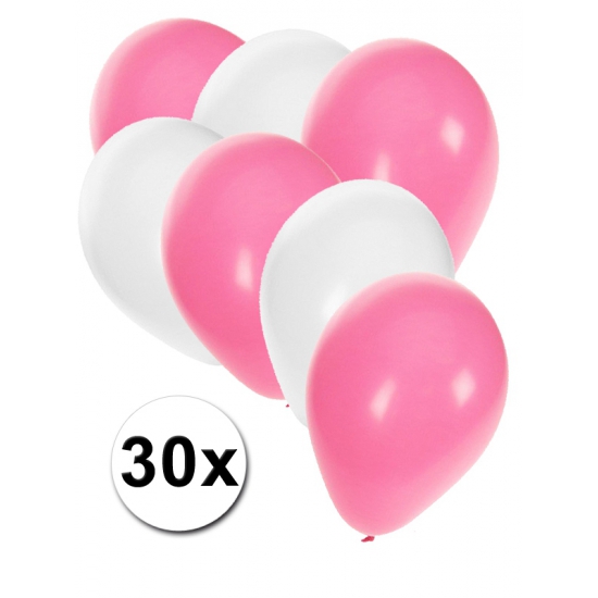 Witte en lichtroze ballonnen 30 stuks