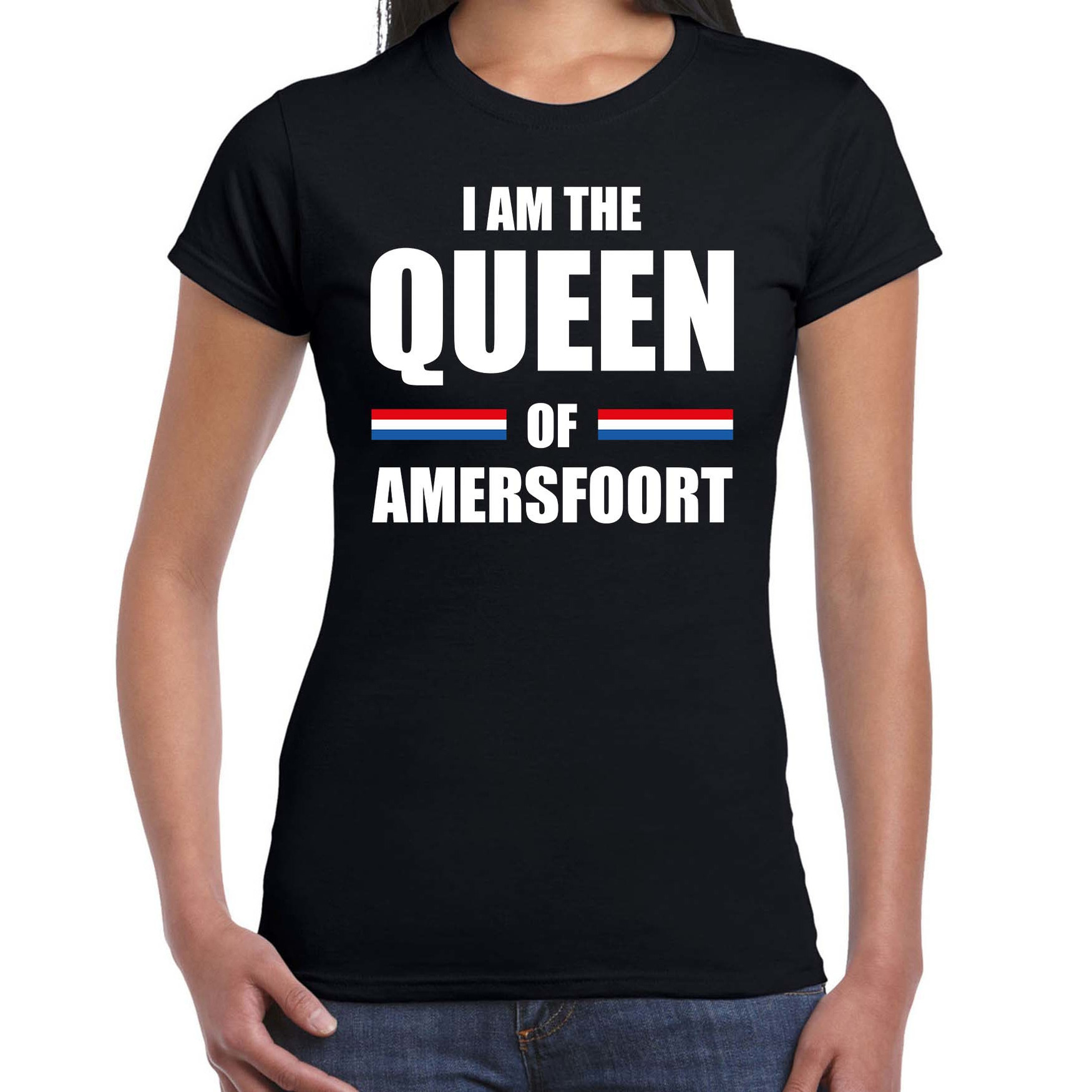 Zwart I am the Queen of Amersfoort t-shirt - Koningsdag shirt voor dames XS -