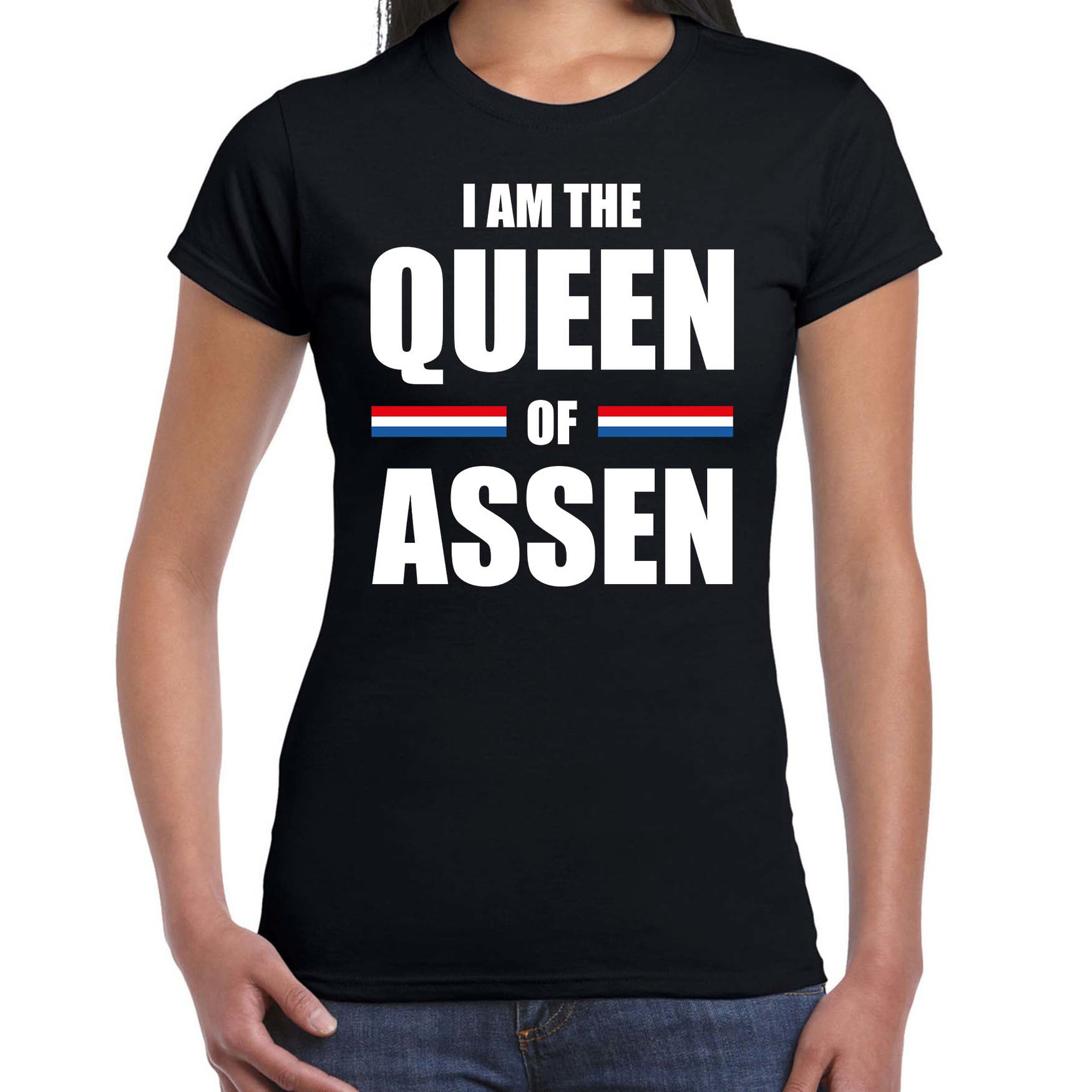 Zwart I am the Queen of Assen t-shirt - Koningsdag shirt voor dames S -