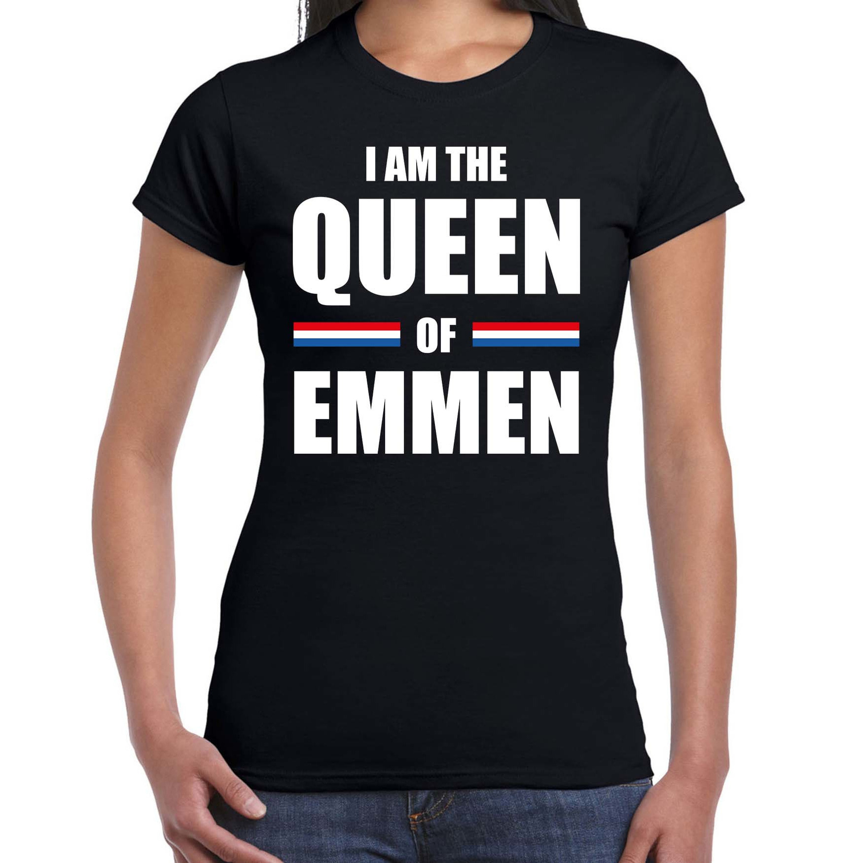 Zwart I am the Queen of Emmen t-shirt - Koningsdag shirt voor dames XS -