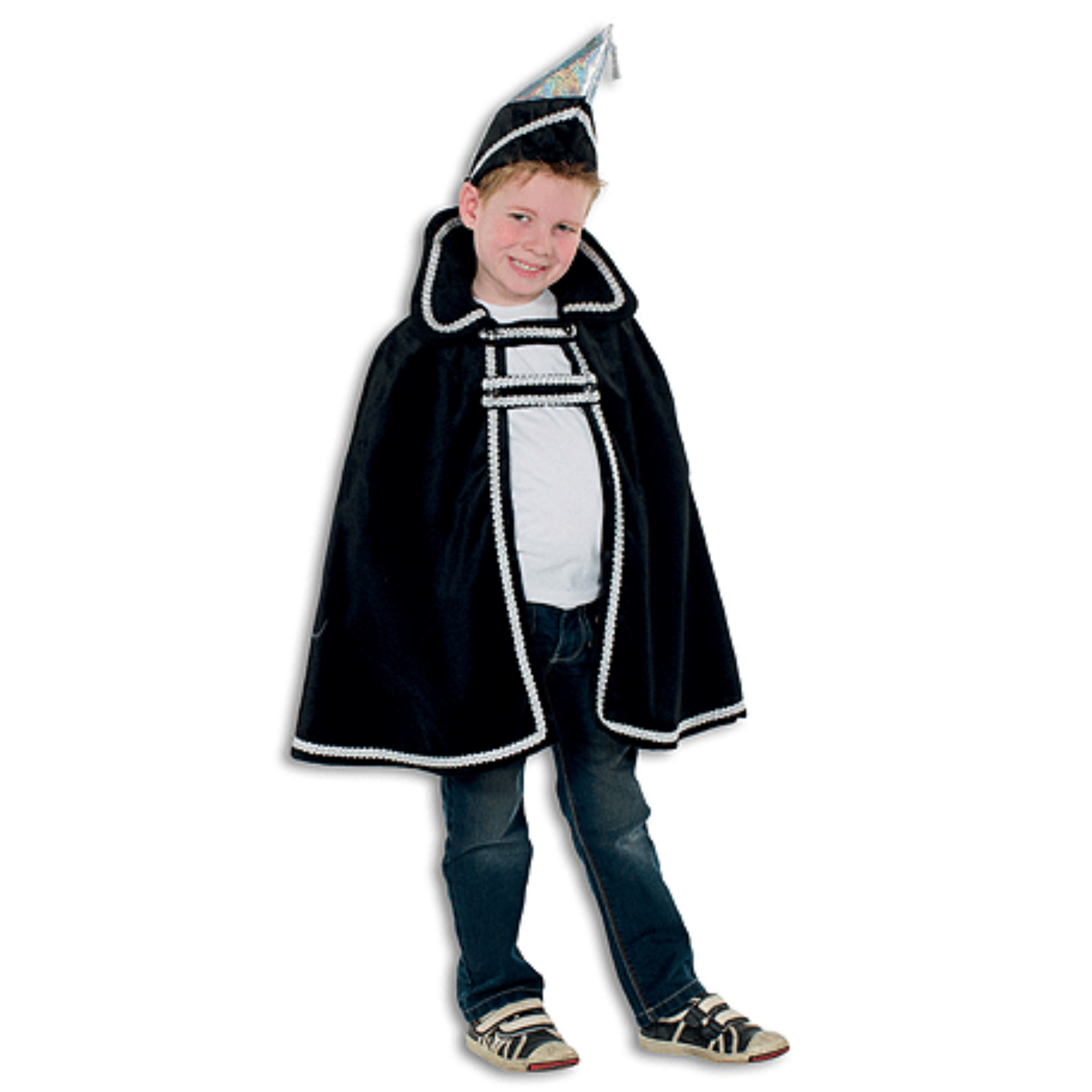 Zwart Prins carnaval kinder cape met hoed 104-116 -