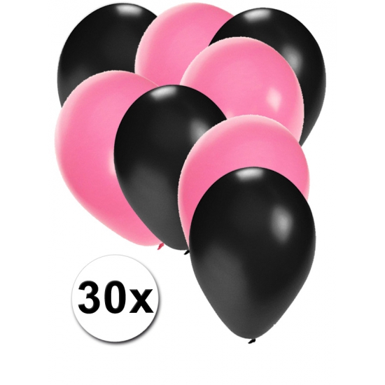 Zwarte en lichtroze ballonnen 30 stuks -