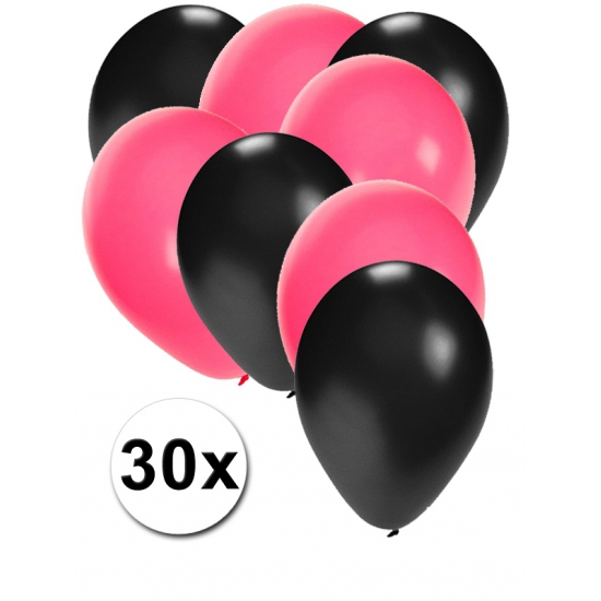 Zwarte en roze ballonnen 30 stuks -