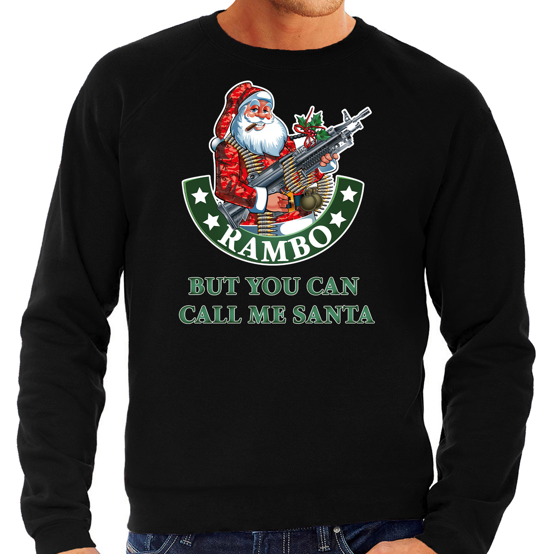 Zwarte foute Kersttrui - Kerstkleding Rambo but you can call me Santa voor heren XL -