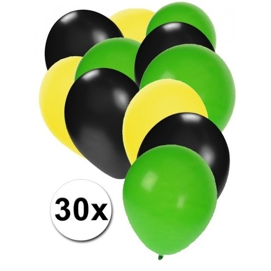 Zwarte gele en groene ballonnen 30x -