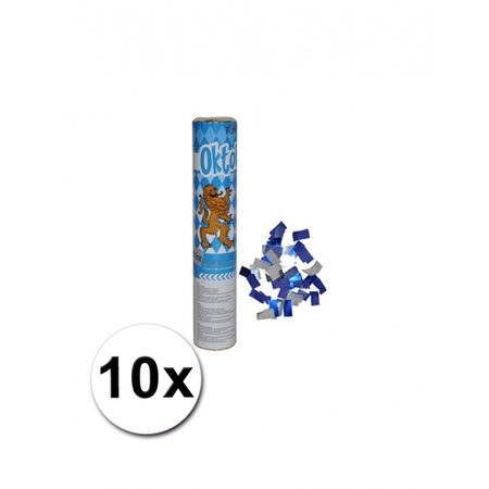 10 confetti kanonnen in de kleur blauw/wit