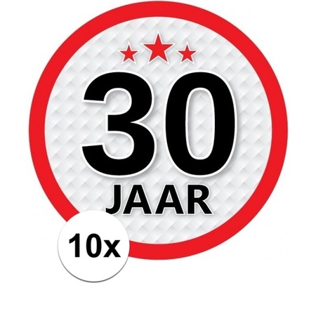 10x 30 Jaar leeftijd stickers rond verjaardag versiering