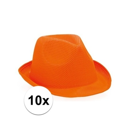 10x Oranje trilby hoedjes voor volwassenen