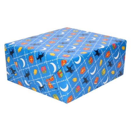 10x Inpakpapier/cadeaupapier Sinterklaas print blauw