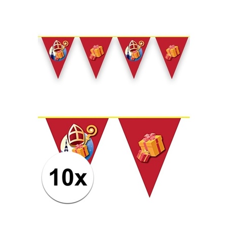 10x Sinterklaas decoratie vlaggen slinger rood 10 meter