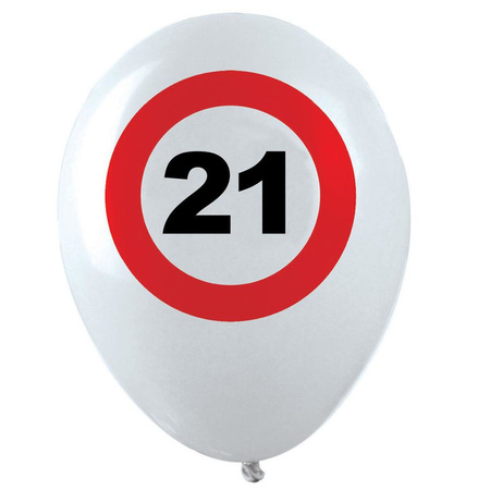 12x Leeftijd verjaardag ballonnen met 21 jaar stopbord opdruk 28 cm