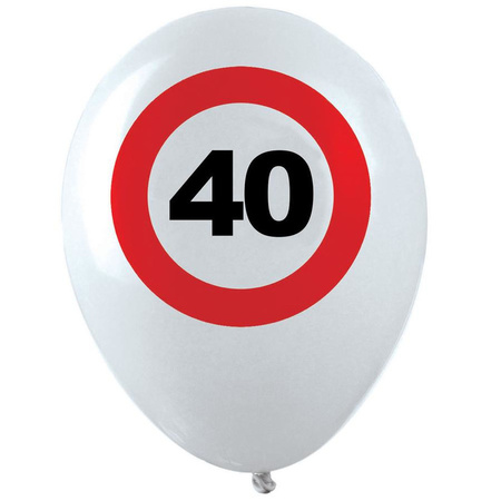 12x Leeftijd verjaardag ballonnen met 40 jaar stopbord opdruk 28 cm