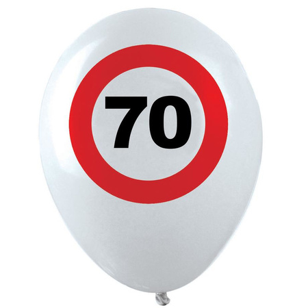 12x Leeftijd verjaardag ballonnen met 70 jaar stopbord opdruk 28 cm