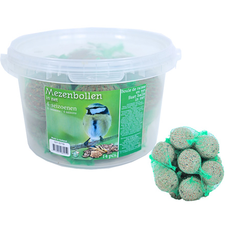 Bird feed silo with tray green plastic 27 cm including 14 fat balls