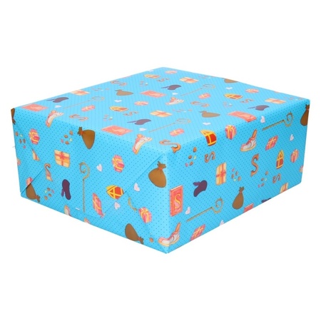 15x Saint Nicholas wrapping paper Blue with decorations