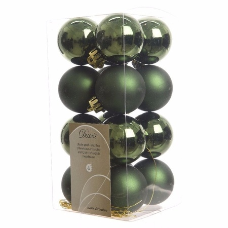 Decoris kleine kerstballen - 16x st - donkergroen - 4 cm - kunststof