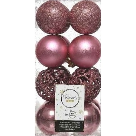 Lokken Deens weduwnaar 16x Kunststof kerstballen mix oud roze 6 cm kerstboom versiering/decoratie  | Fun en Feest