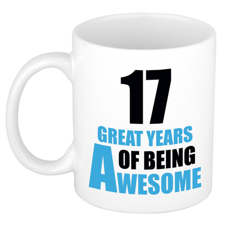 17 great years of being awesome - gift mug white and blue 300 ml
