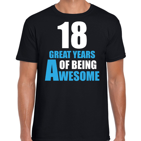 18 great awesome years t-shirt -  18  jaar verjaardag shirt zwart voor heren