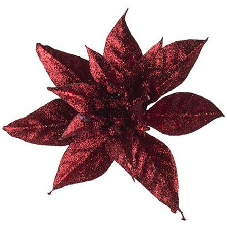 efficiëntie Slechthorend Lijkenhuis 1x stuks decoratie bloemen kerstster rood glitter op clip 24 cm | Fun en  Feest