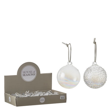 4x Glazen transparant parelmoer kerstballen 7 cm kerstboomversiering