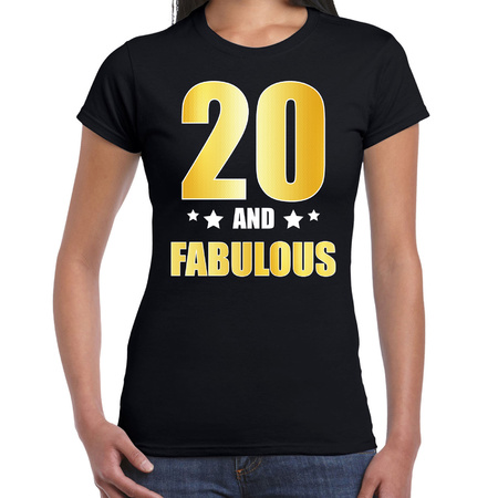 20 and fabulous verjaardag cadeau shirt / kleding 20 jaar zwart met goud voor dames
