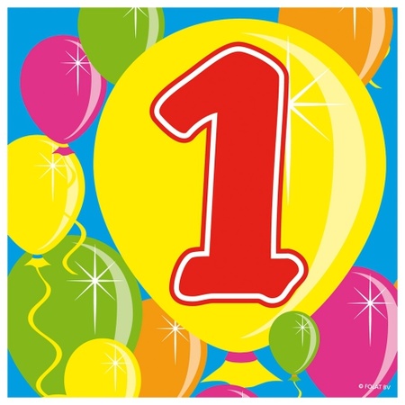20x Een/1 jaar feest servetten Balloons 25 x 25 cm verjaardag/jubileum
