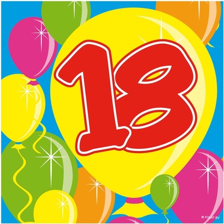 20x Achttien/18 jaar feest servetten Balloons 25 x 25 cm verjaardag/jubileum